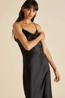 Bibi Jet Black Silk Satin Slip Dress