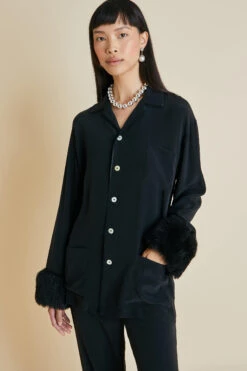 Casablanca Riri Silk Crêpe De Chine Faux Fur Pajama Set