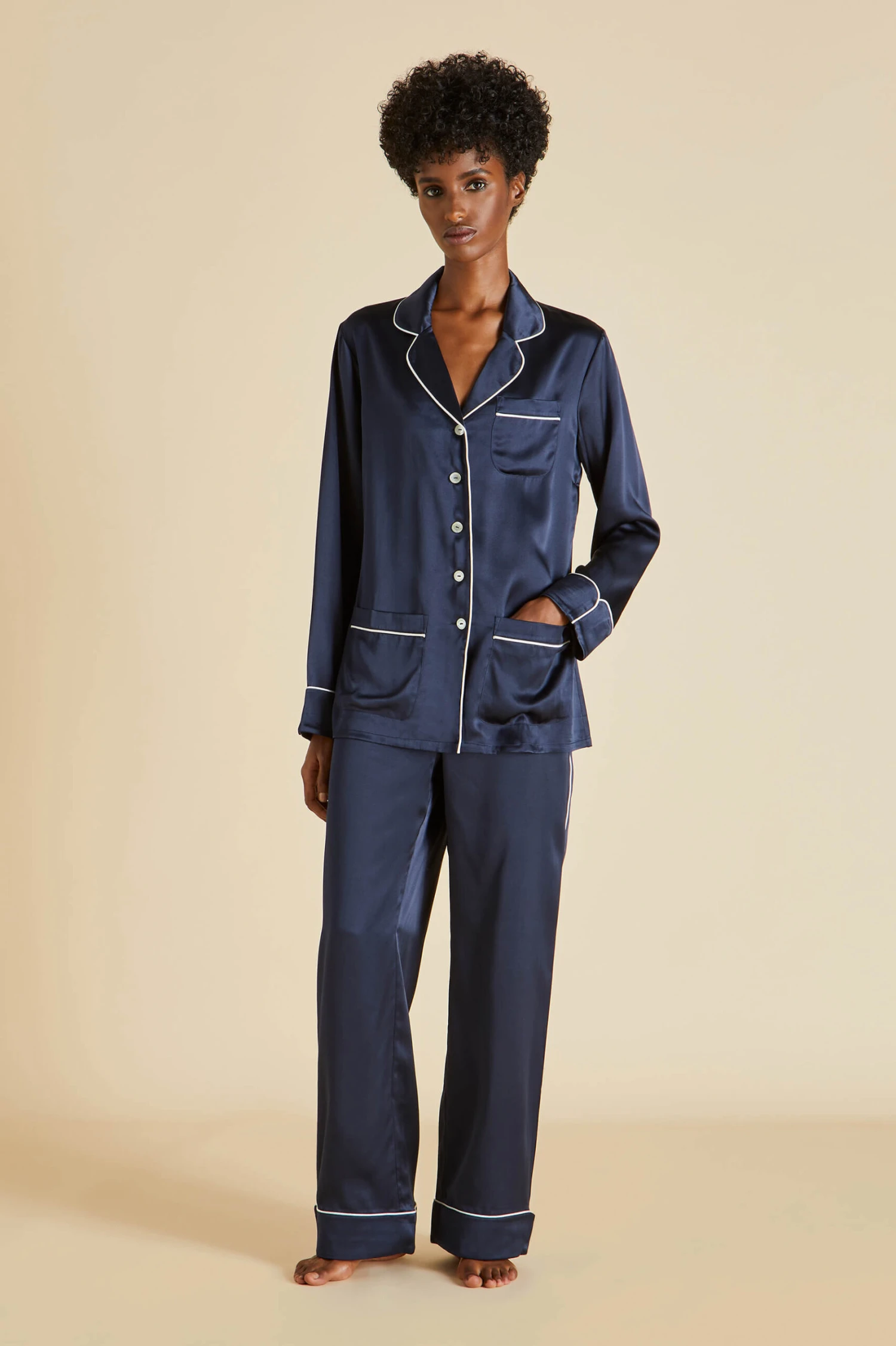 Coco Navy Silk Satin Pajama Set