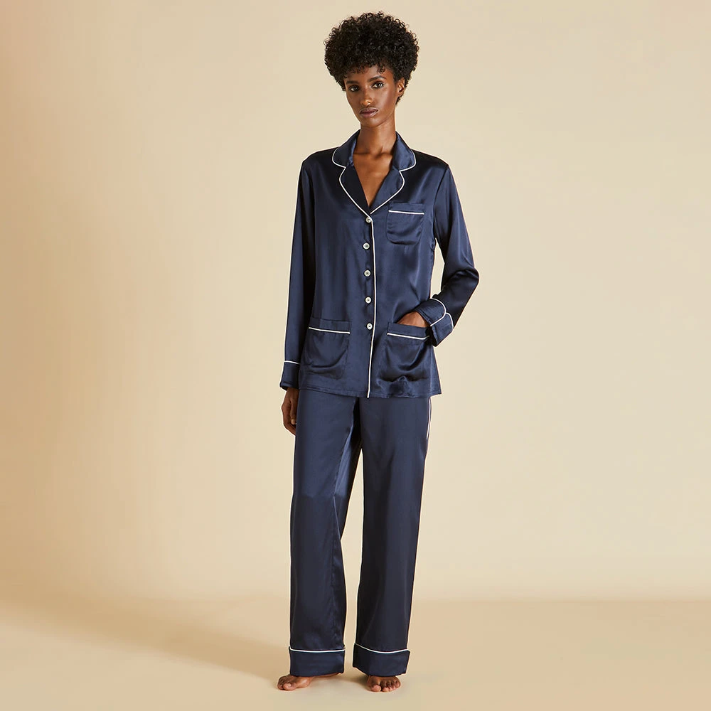 Coco Navy Silk Satin Pajama Set - Image 2