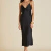 Issa Jet Black Silk Satin Slip Dress