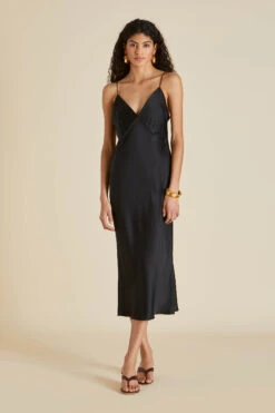 Issa Jet Black Silk Satin Slip Dress