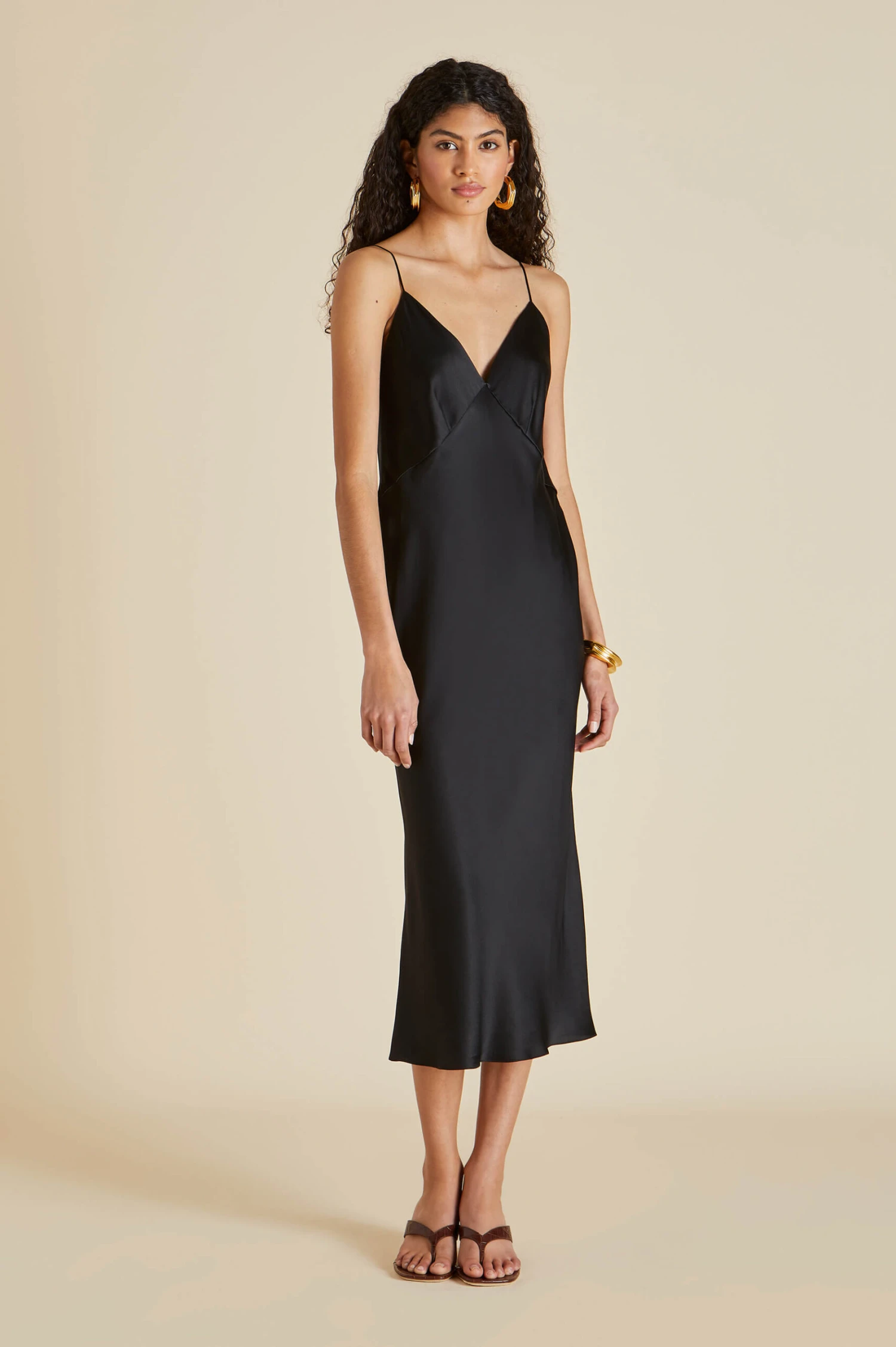 Issa Jet Black Silk Satin Slip Dress - Image 4