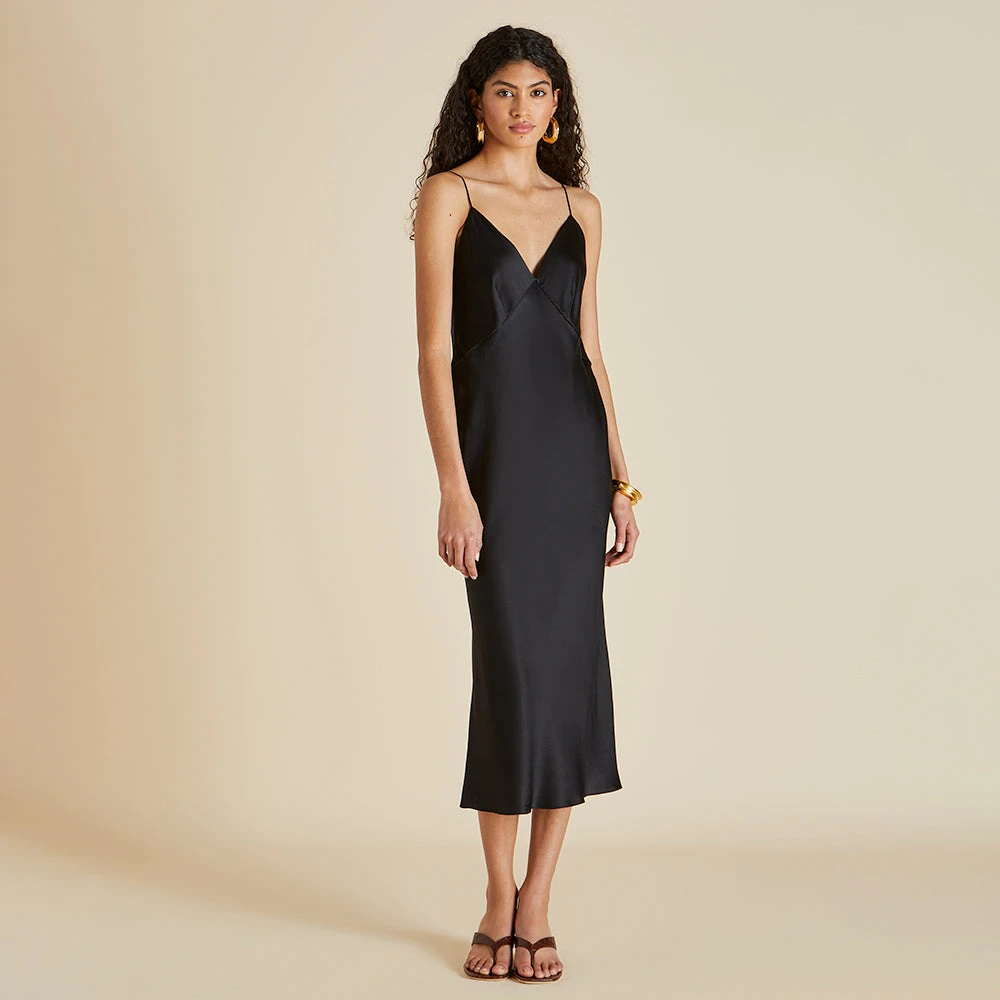 Issa Jet Black Silk Satin Slip Dress - Image 2