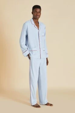 Laurent Cerulean Silk Habotai Pajama Set