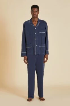 Laurent Navy Silk Habotai Pajama Set
