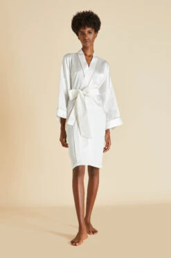 Mimi Ivory Oyster Silk Satin Robe