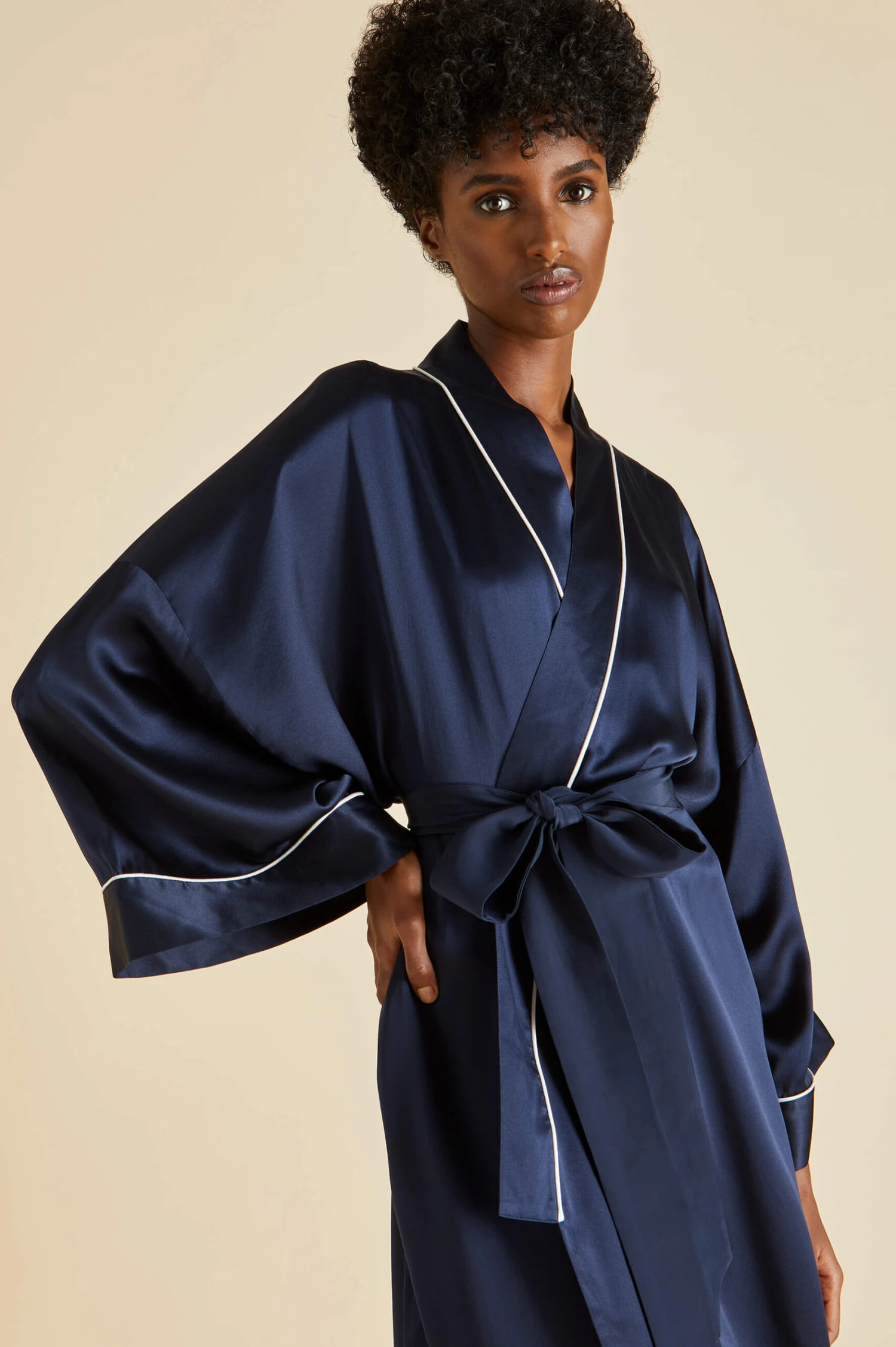 Mimi Navy Silk Satin Robe - Image 3