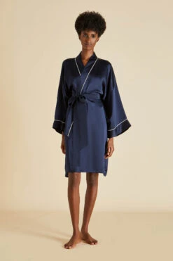 Mimi Navy Silk Satin Robe