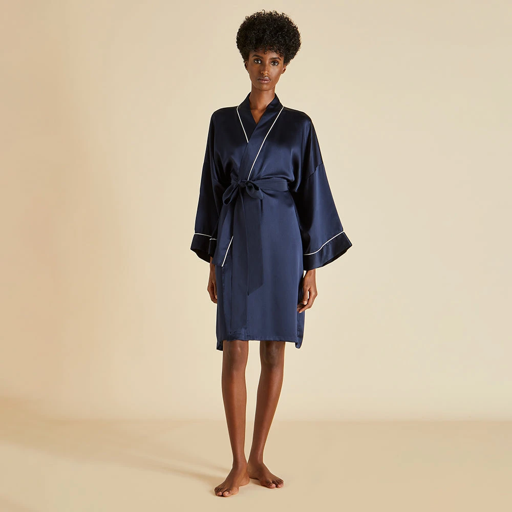 Mimi Navy Silk Satin Robe - Image 2
