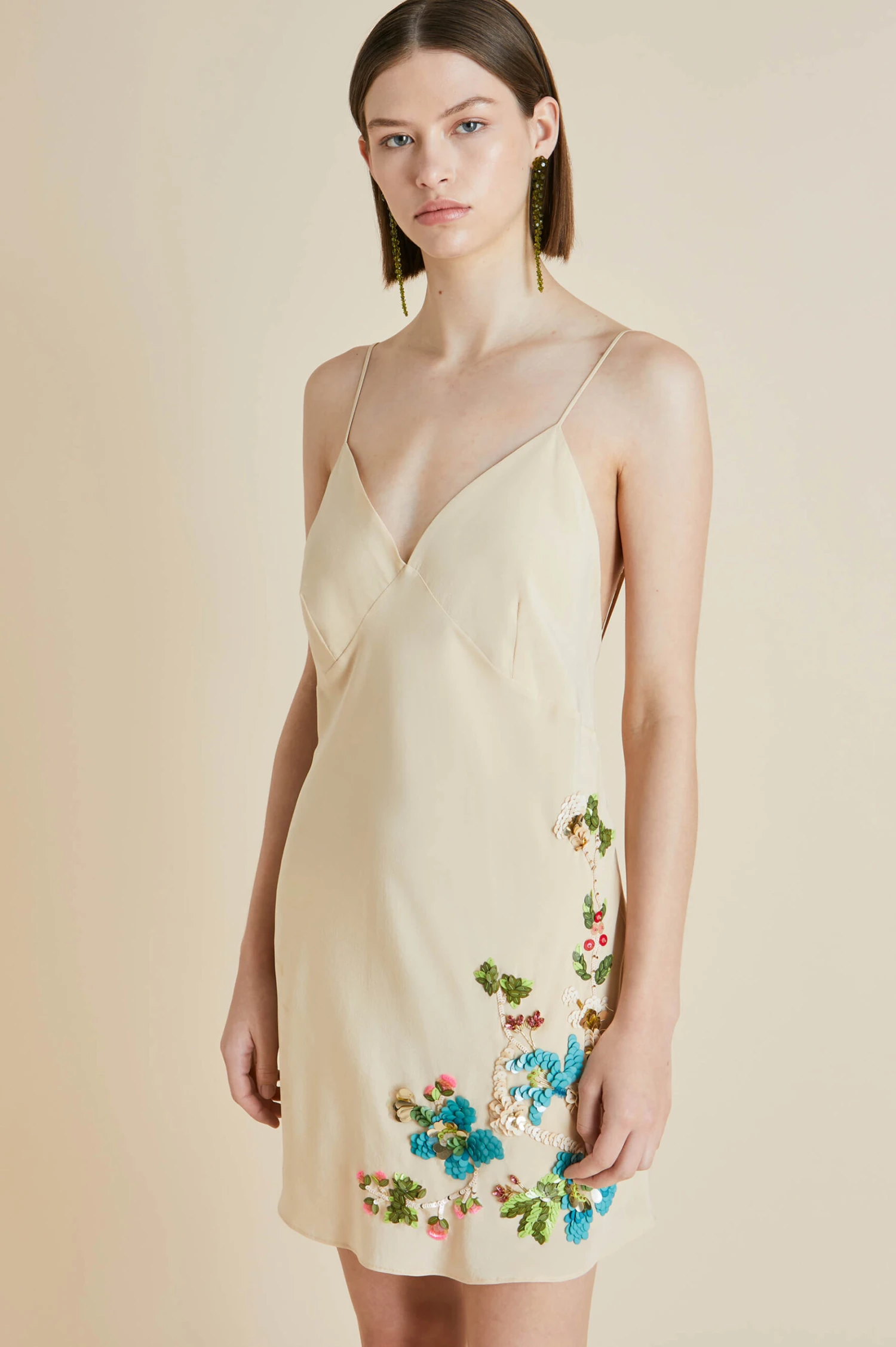 Xena Caladrius Cream Floral Silk Crêpe De Chine Slip Dress - Image 3