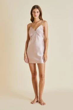 Xena Oyster Silk Satin Slip Dress
