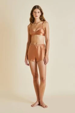 Zsa Zsa Nutmeg Silk Satin Bralette Short Set