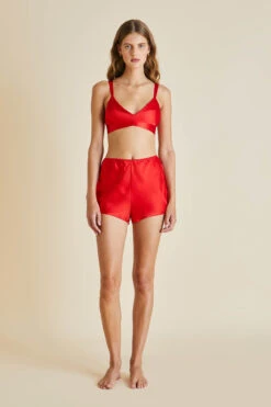 Zsa Zsa Ruby Silk Satin Bralette Short Set