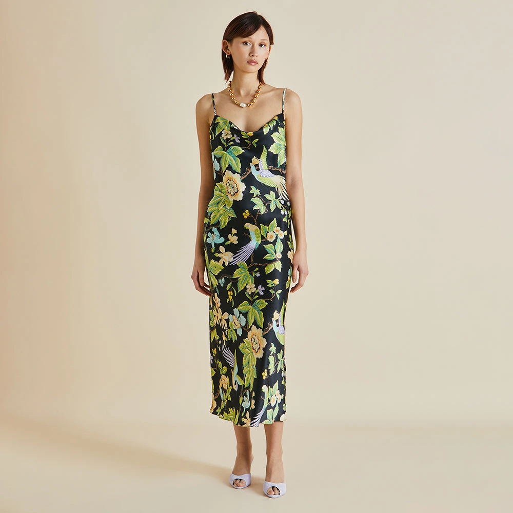 Bibi Alkonist Black Floral Silk Satin Slip Dress - Image 2