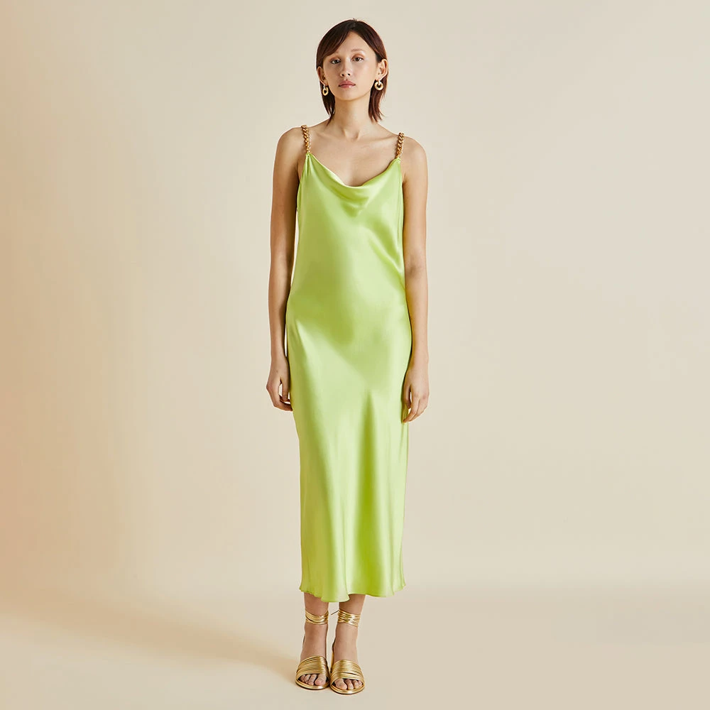 Bibi Palm Green Silk Satin Slip Dress - Image 2