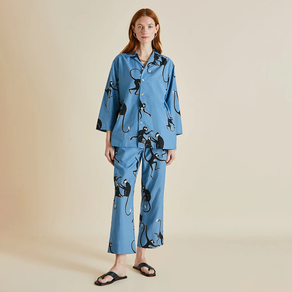 Casablanca Jacamar Blue Monkey Cotton-Silk Pajamas - Image 2