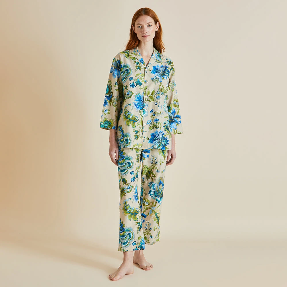 Casablanca Jasmine Blue Floral Cotton-Silk Pajamas - Image 2
