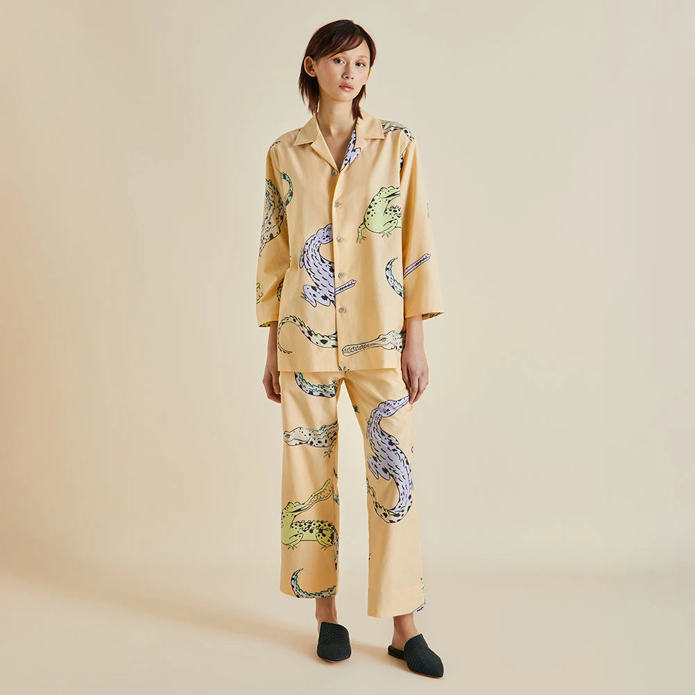 Casablanca Soloma Orange Crocodile Cotton-Silk Pajamas - Image 2