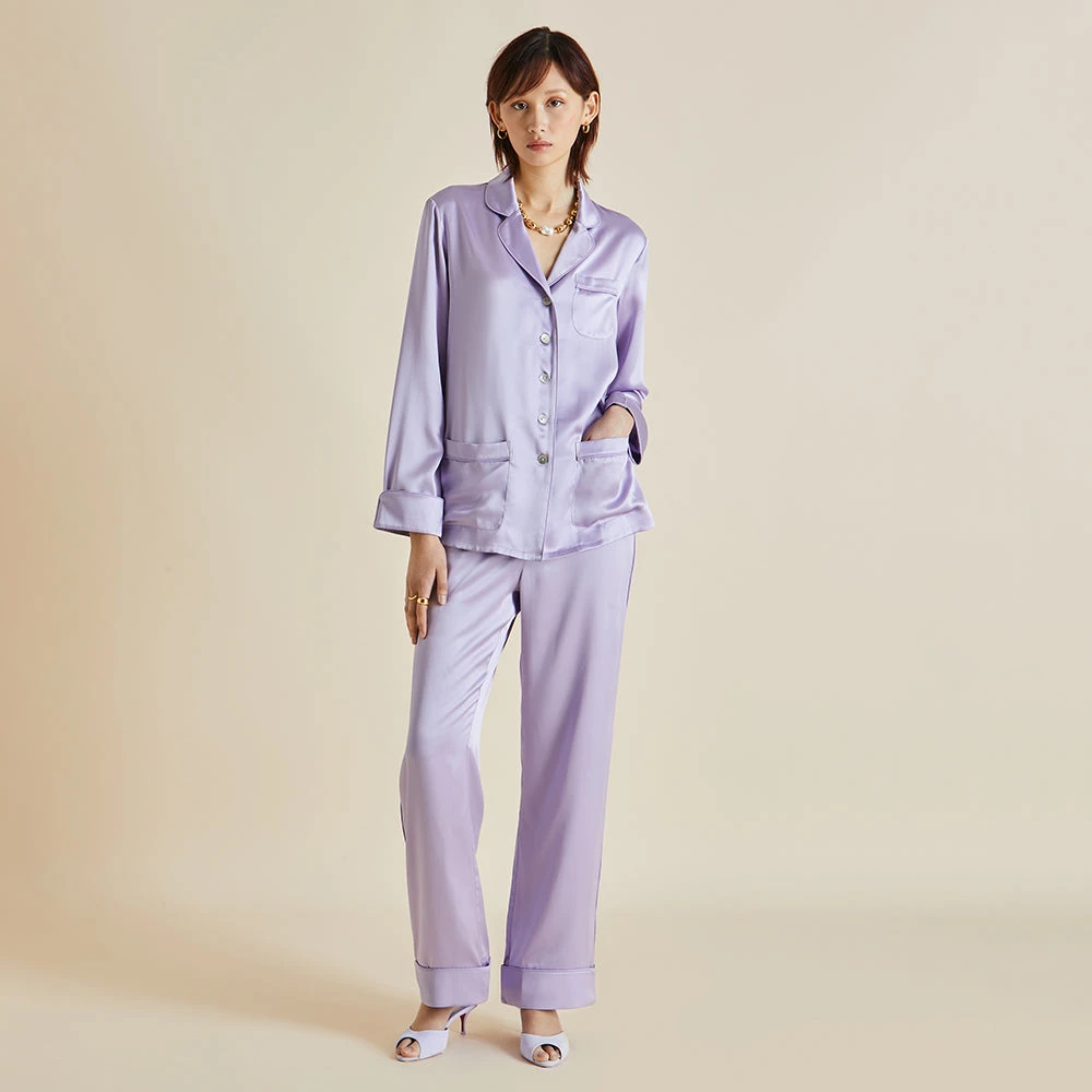 Coco Lilac Silk Satin Pajamas - Image 2