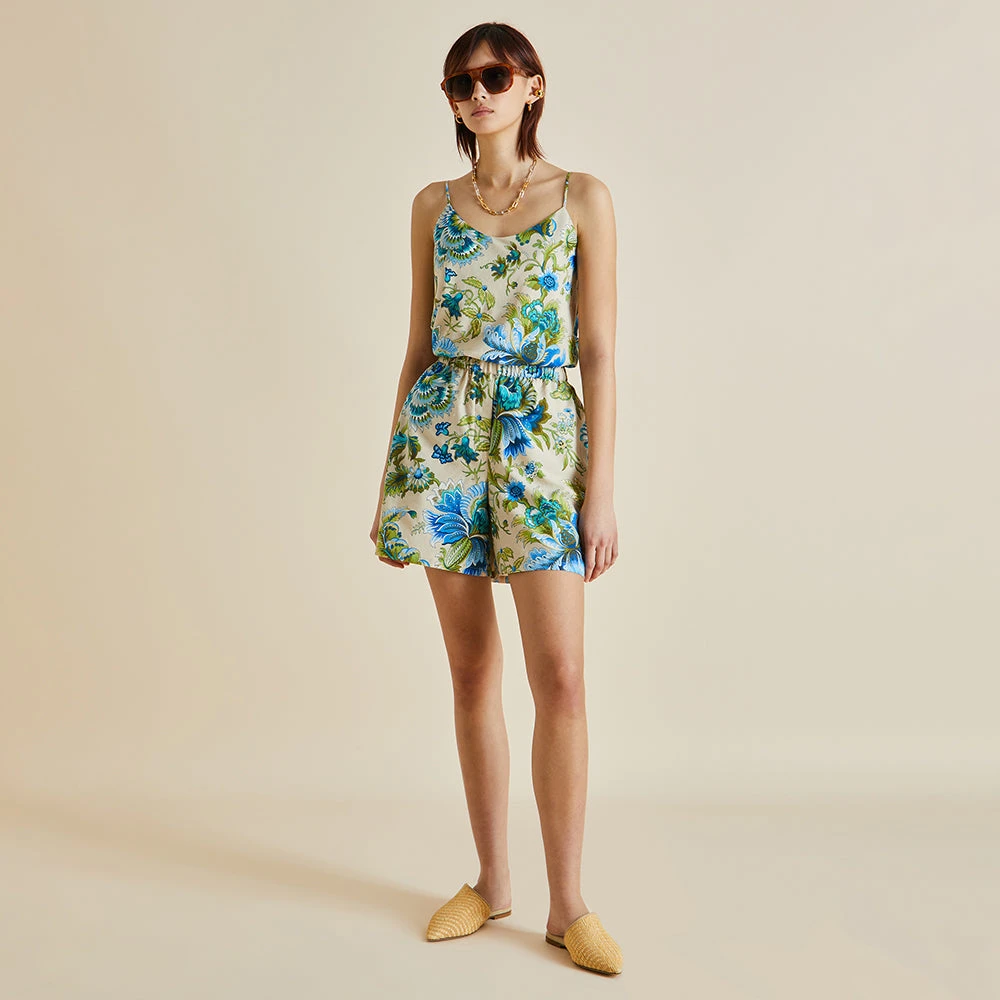 Indya Jasmine Blue Floral Cotton-Silk Pajamas - Image 2