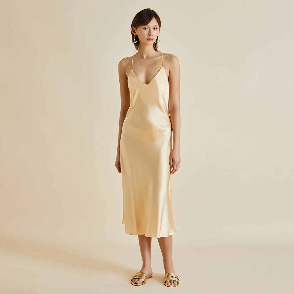 Mossy Bellini Orange Silk Satin Slip Dress - Image 2