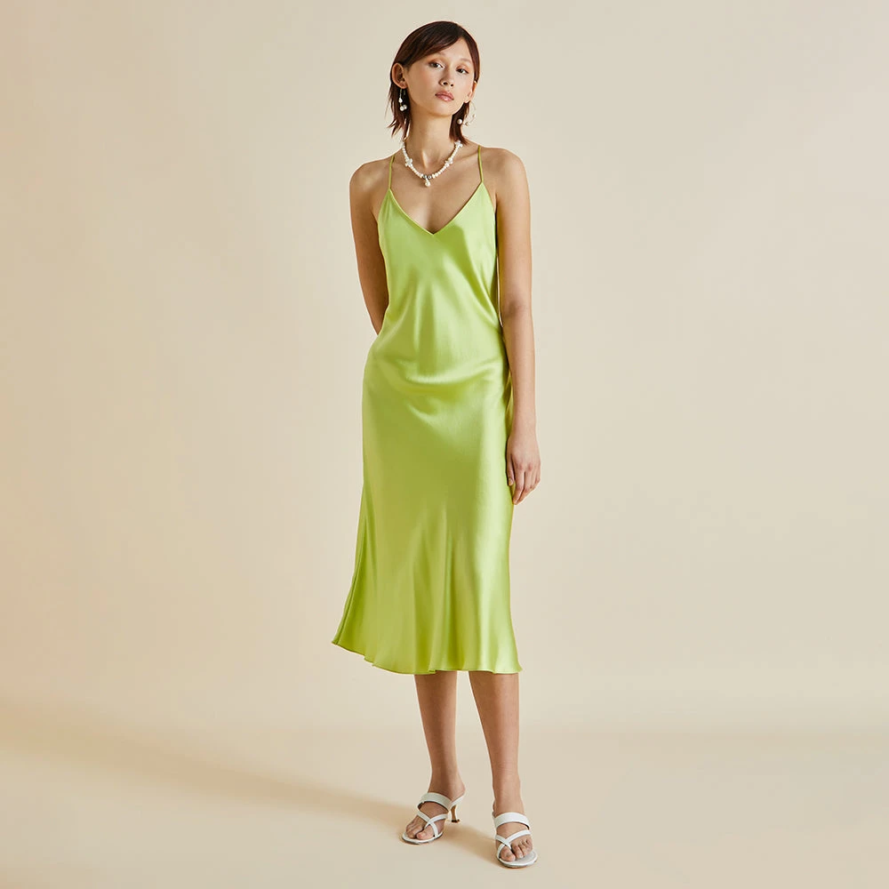 Mossy Palm Green Silk Satin Slip Dress - Image 2