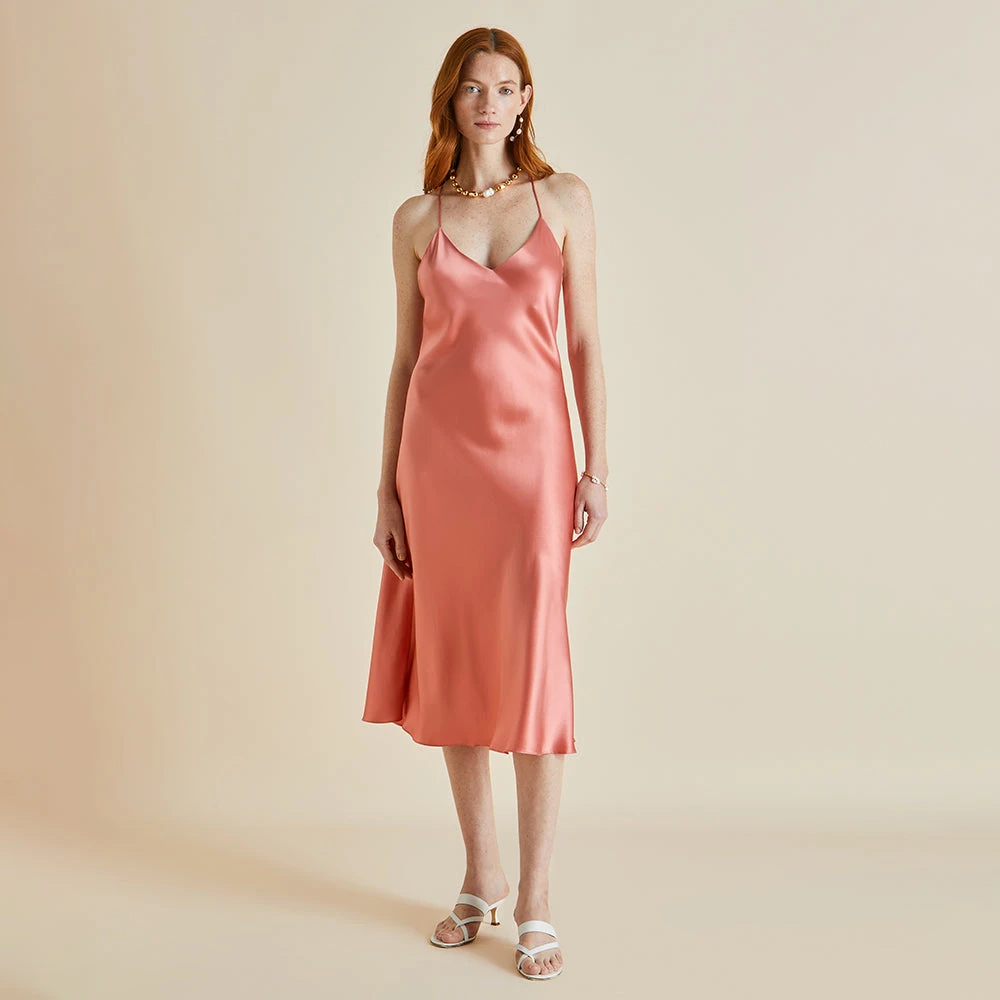 Mossy Rose Pink Silk Satin Slip Dress - Image 2
