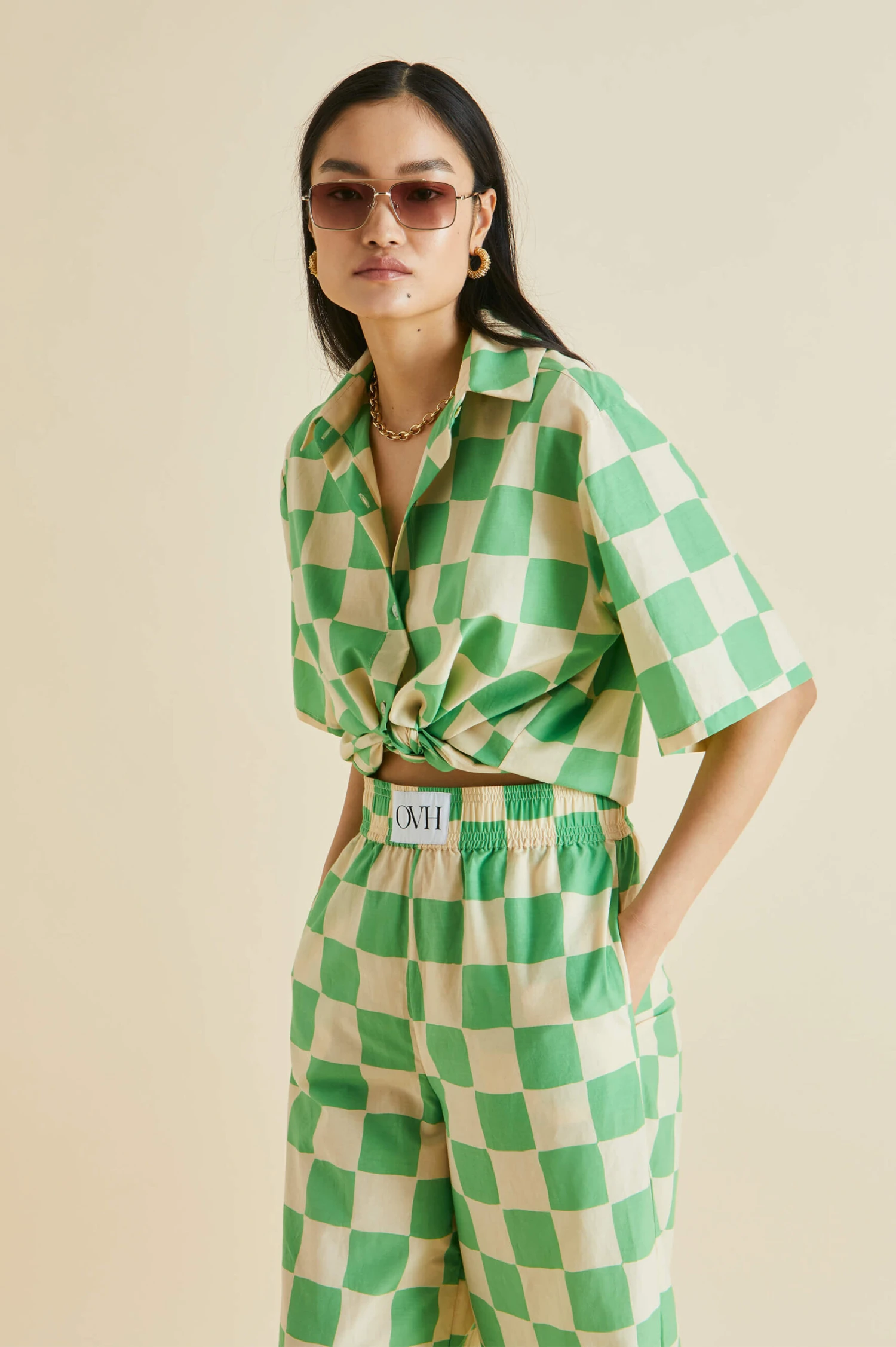 Alabama Croisette Green Gingham Cotton-Silk Pajamas - Image 3