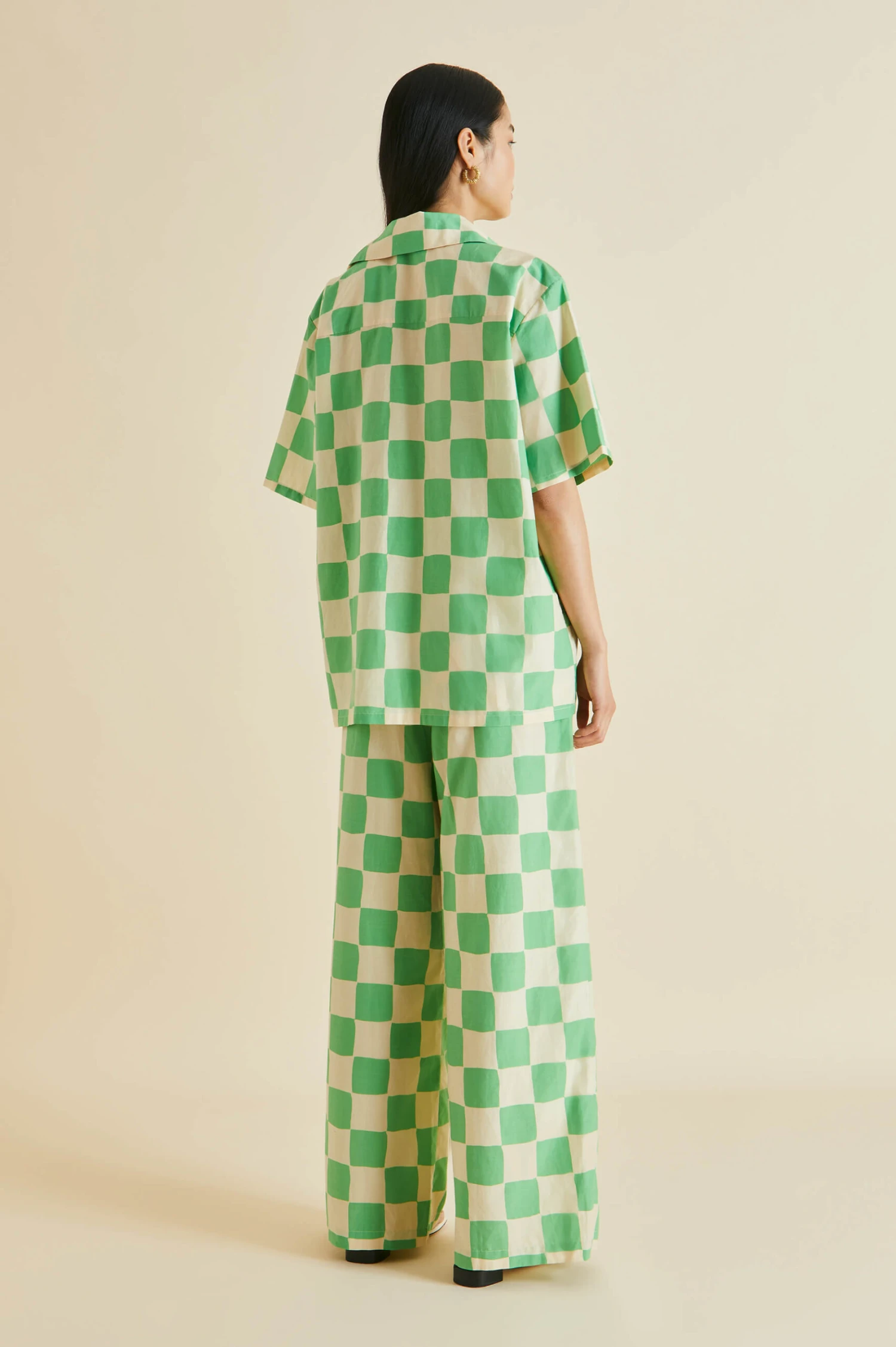 Alabama Croisette Green Gingham Cotton-Silk Pajamas - Image 4