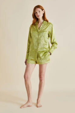 Alba Mirage Green Geometric Silk Satin Pajamas