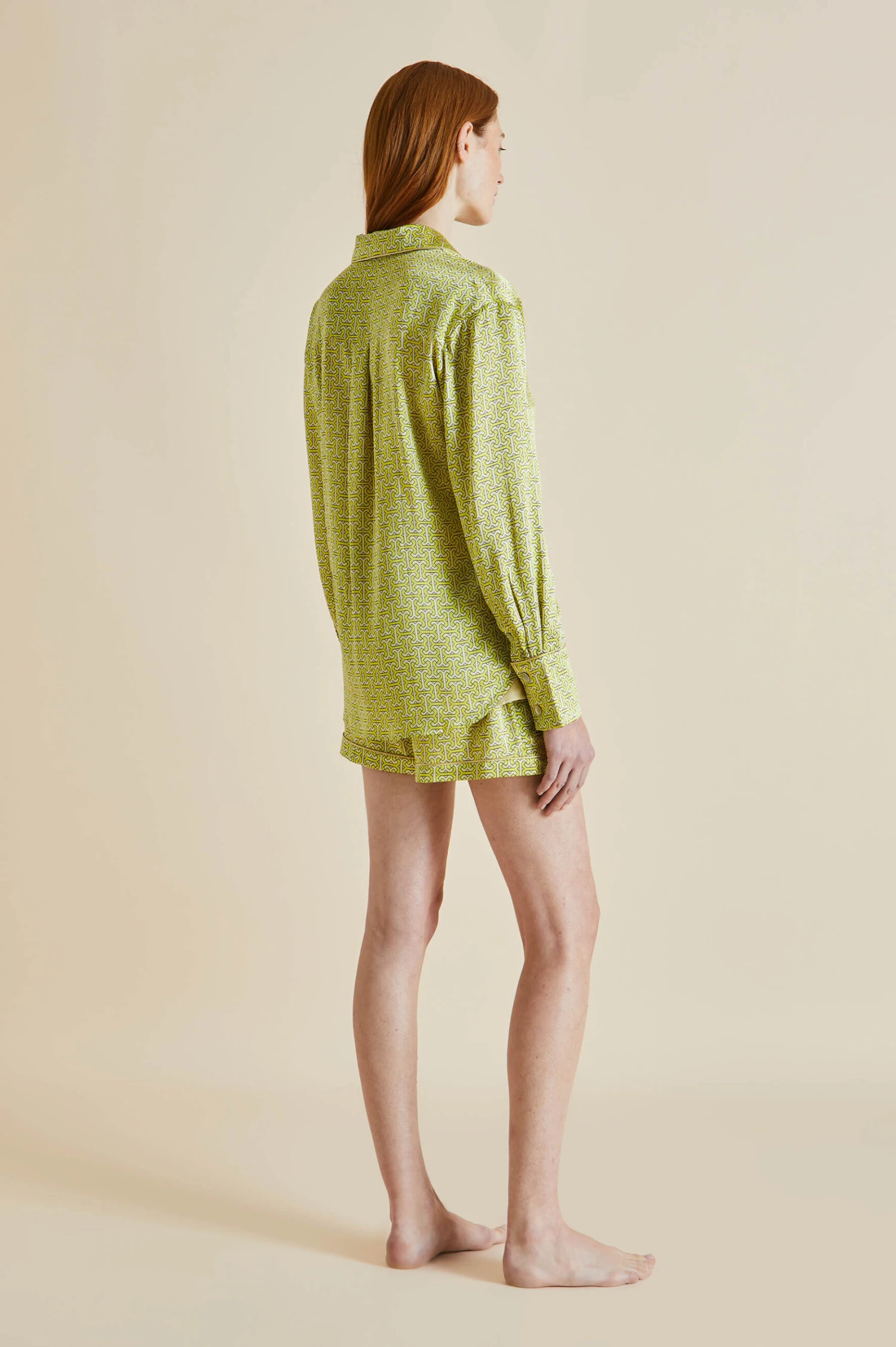 Alba Mirage Green Geometric Silk Satin Pajamas - Image 4