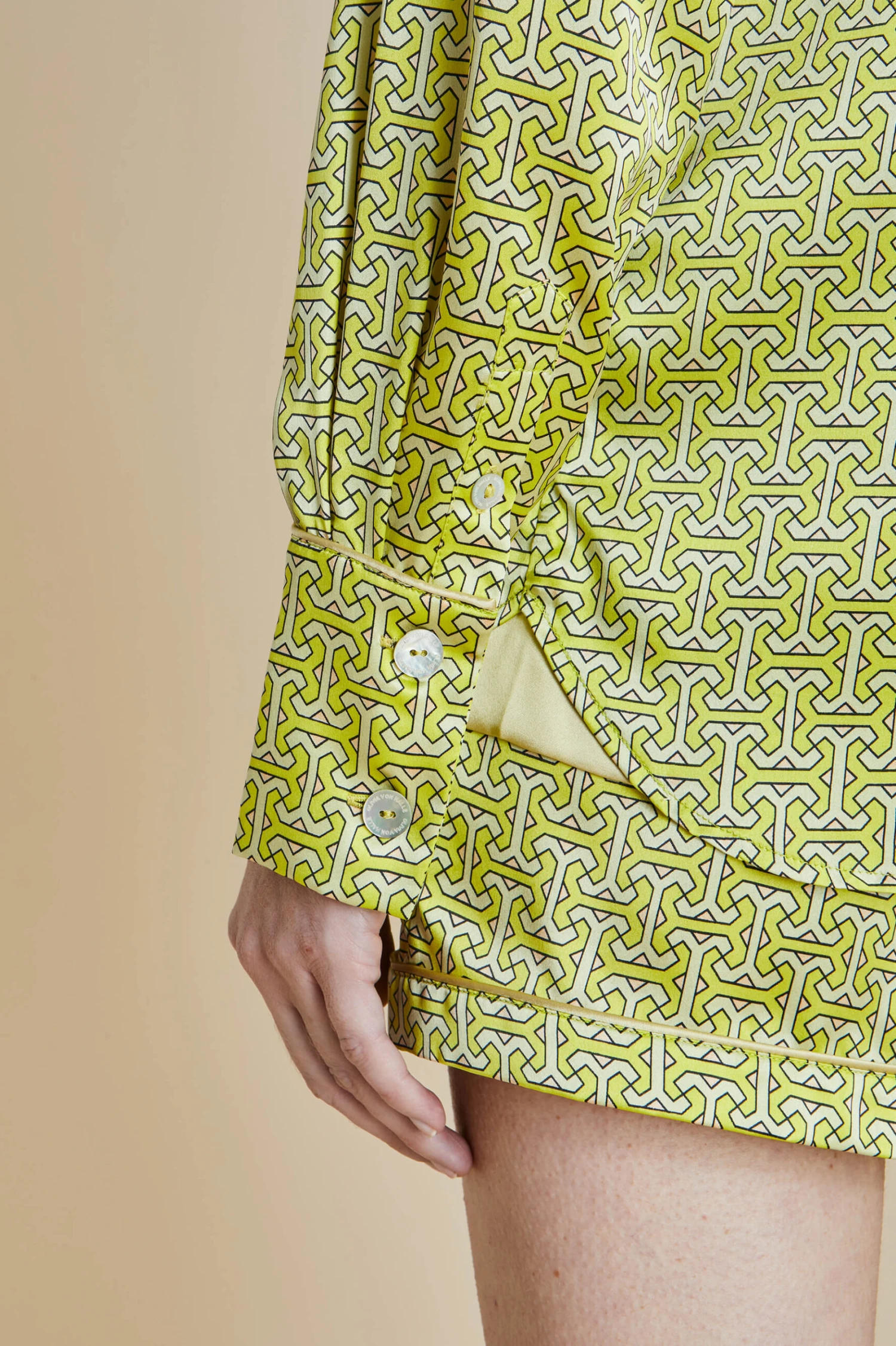 Alba Mirage Green Geometric Silk Satin Pajamas - Image 7