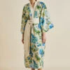 Amaya Jasmine Blue Floral Cotton-Silk Robe