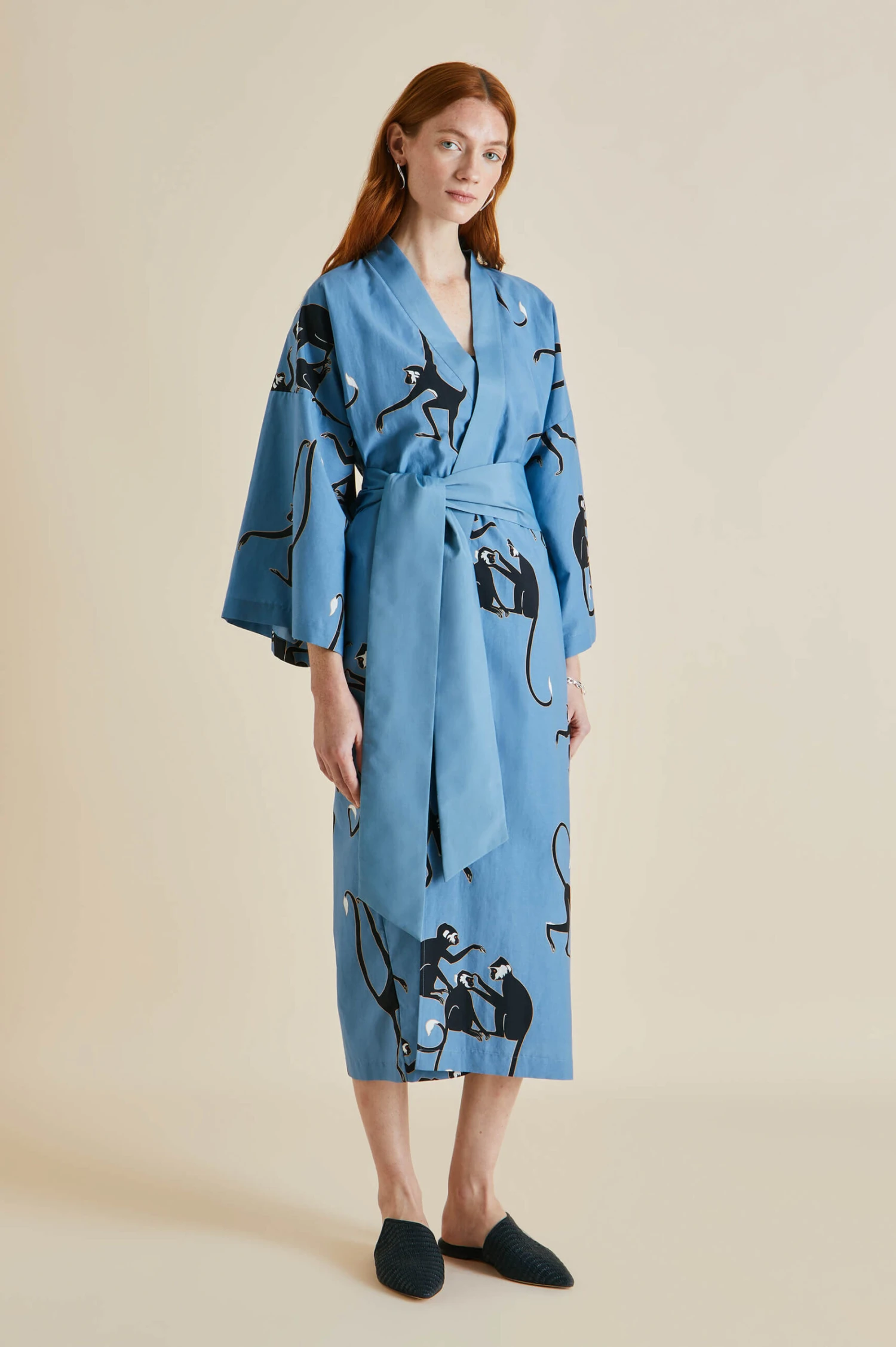 Amaya Jacamar Blue Monkey Cotton-Silk Robe