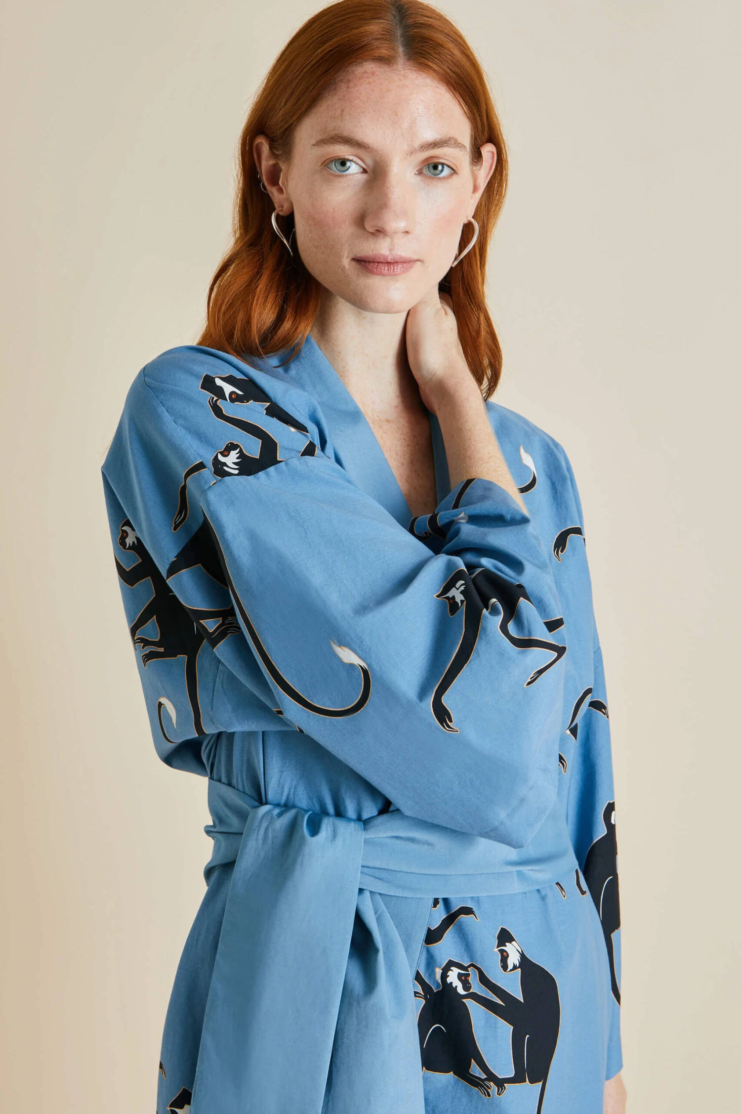 Amaya Jacamar Blue Monkey Cotton-Silk Robe - Image 3