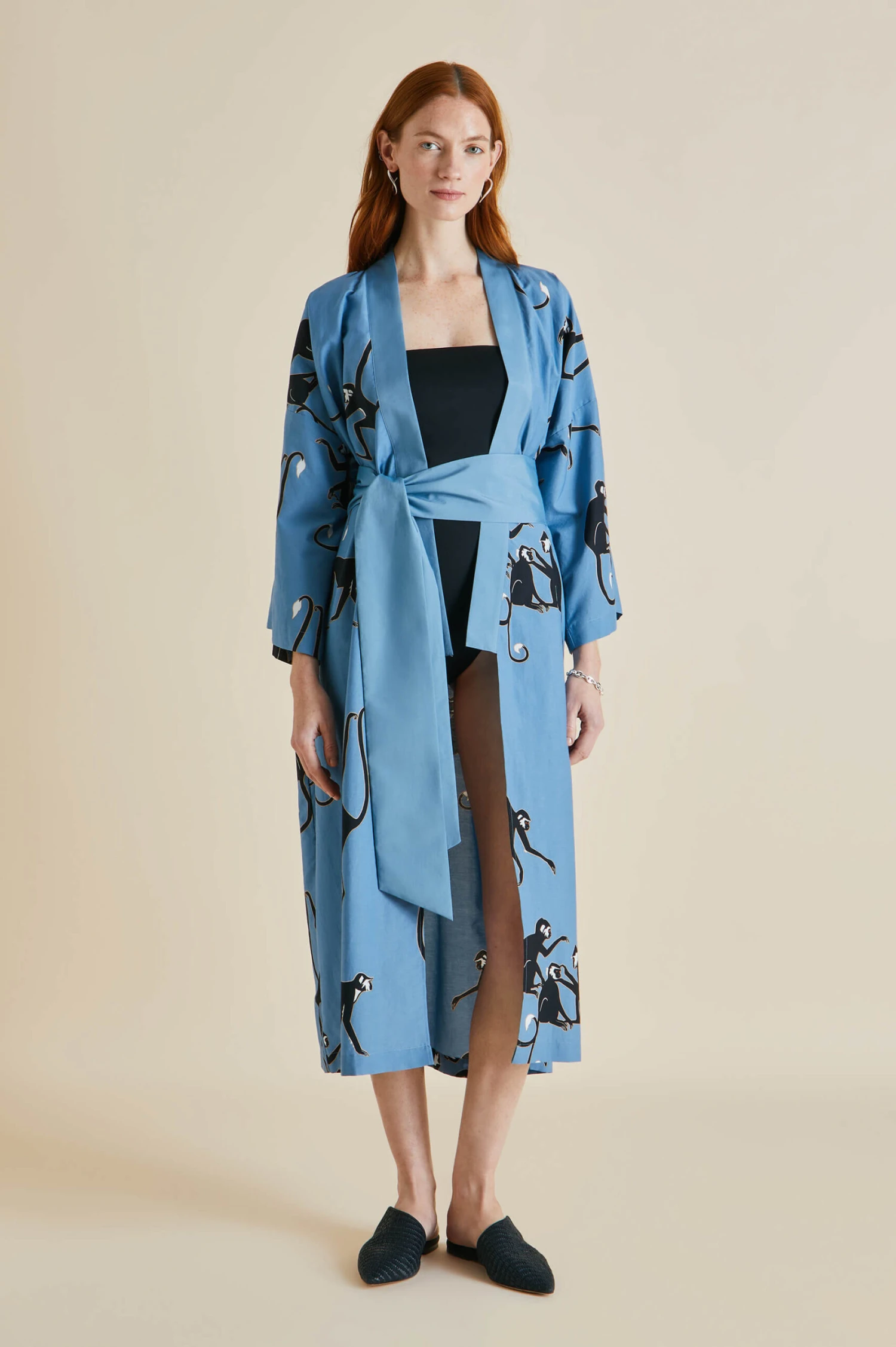Amaya Jacamar Blue Monkey Cotton-Silk Robe - Image 5