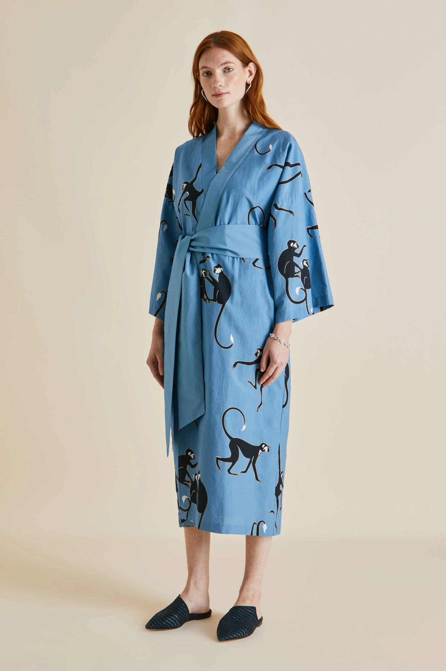 Amaya Jacamar Blue Monkey Cotton-Silk Robe - Image 6