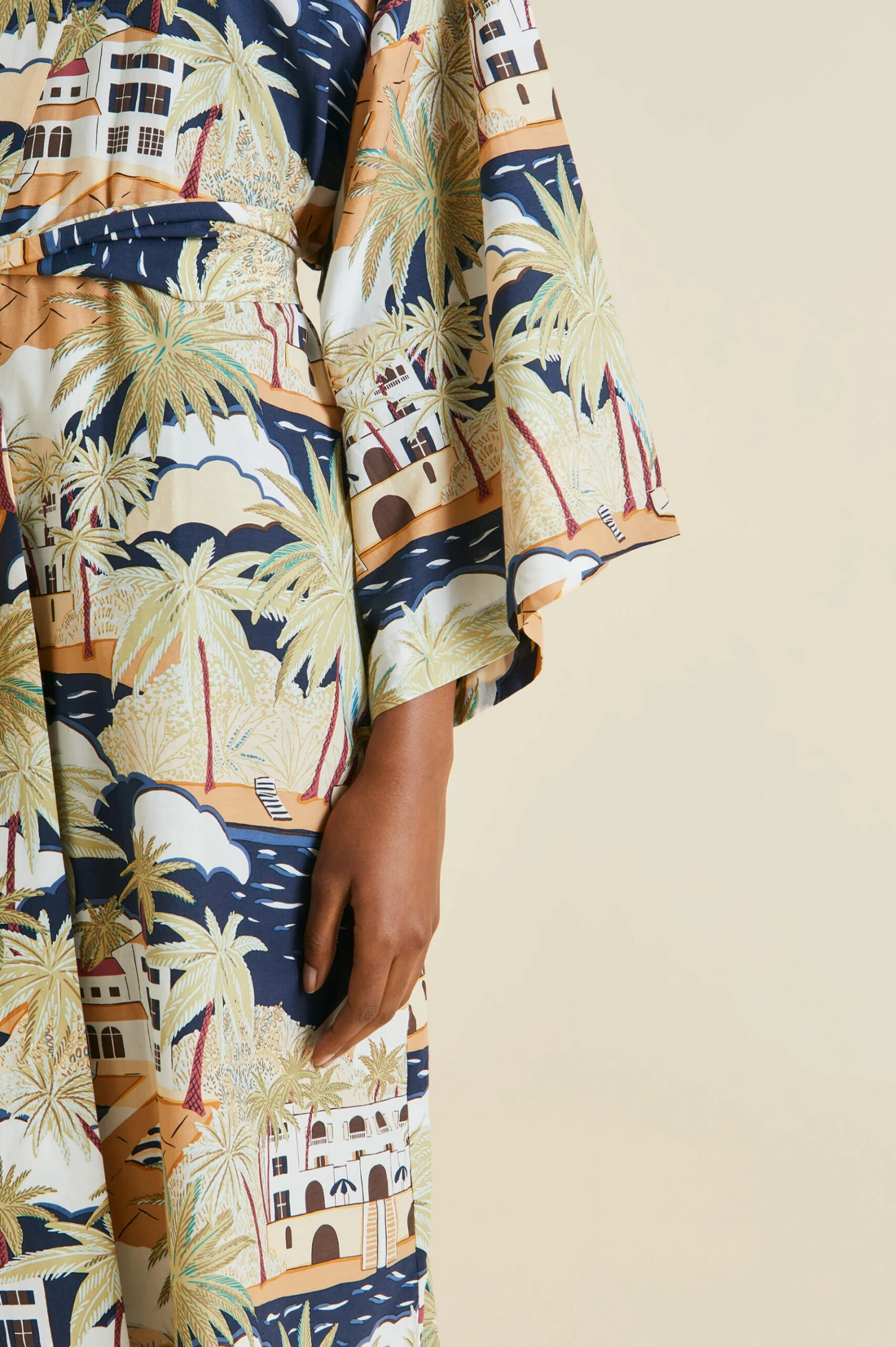 Amaya Ponche Navy Palm Cotton-Silk Robe - Image 6