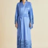 Amina Blue Fringed Silk Satin Robe