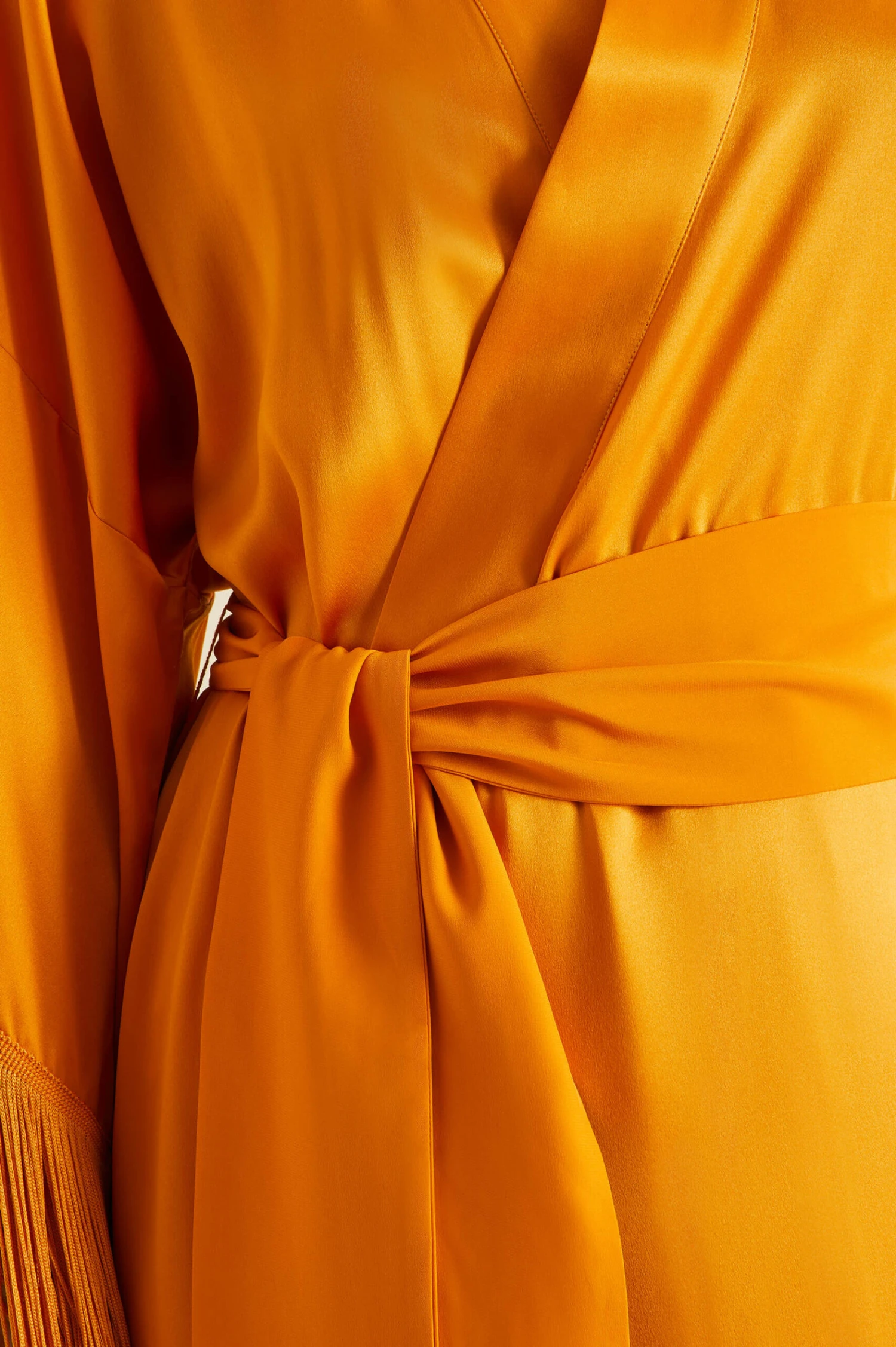 Amina Orange Fringed Silk Satin Robe - Image 6