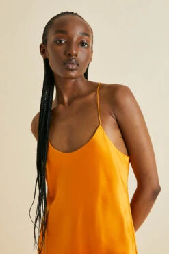 Bella Orange Silk Satin Camisole Set