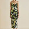 Bibi Alkonist Black Floral Silk Satin Slip Dress