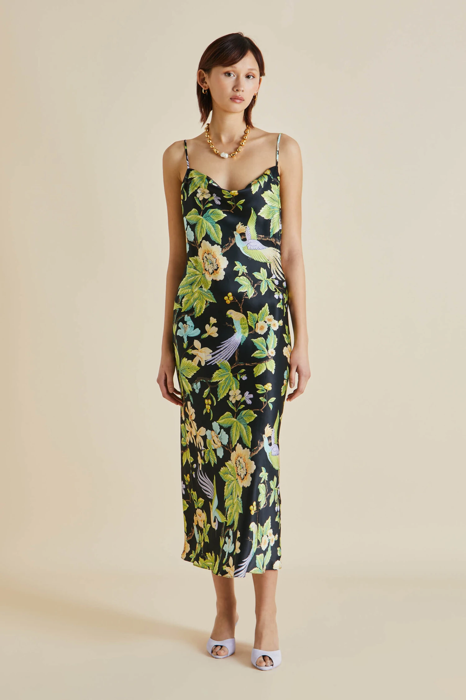 Bibi Alkonist Black Floral Silk Satin Slip Dress