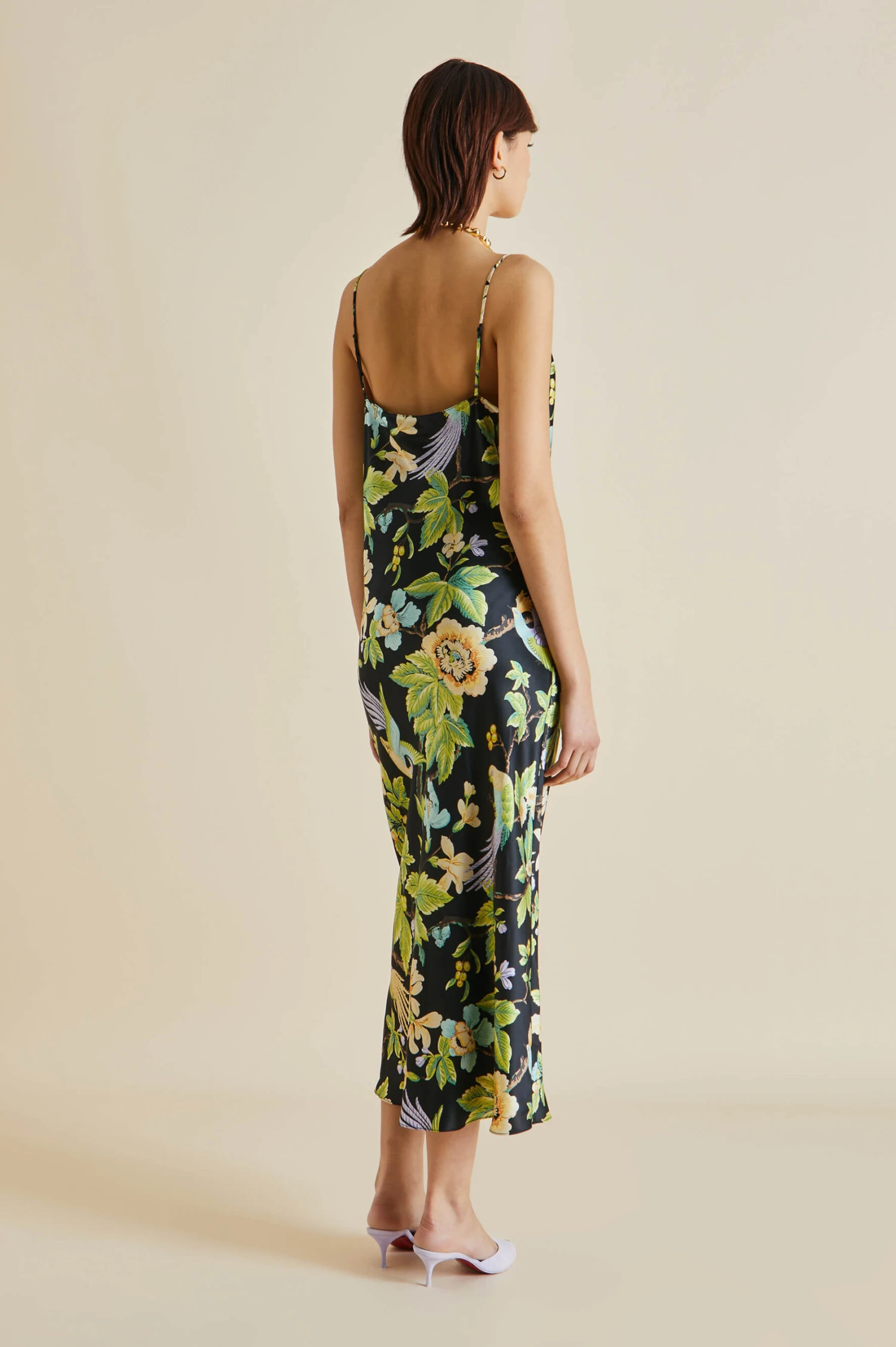 Bibi Alkonist Black Floral Silk Satin Slip Dress - Image 4