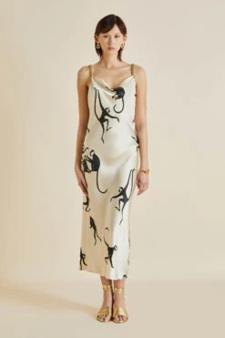 Bibi Macaque Cream Monkey Silk Satin Slip Dress