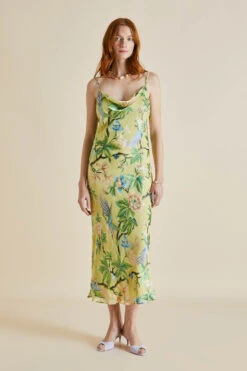 Bibi Arcadius Green Floral Silk Devoré Slip Dress