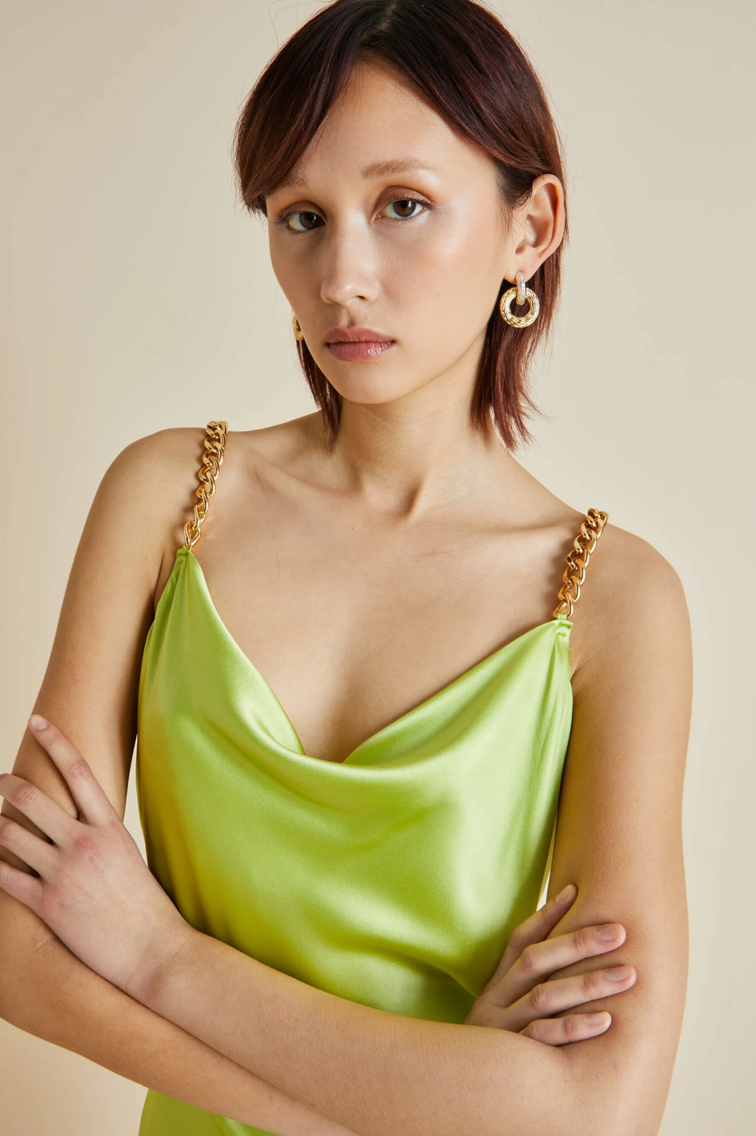 Bibi Palm Green Silk Satin Slip Dress - Image 3