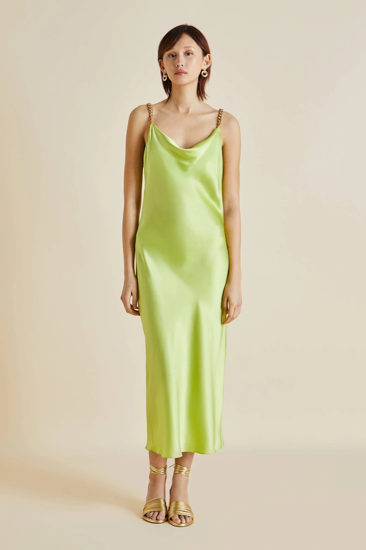 Bibi Palm Green Silk Satin Slip Dress - Image 5