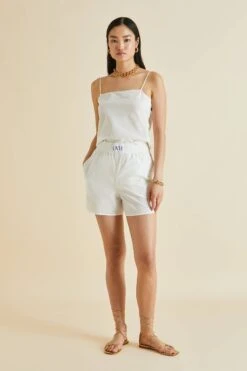 Calypso Ivory White Cotton-Silk Camisole Set
